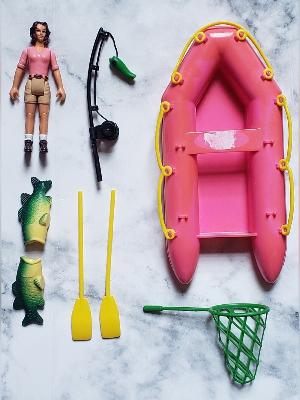 Tree House Kids Imagination Fishing Toy Doll Pole Boat Bass Fish paddles Net